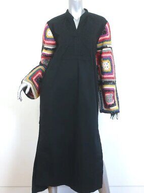 NWT!! SEA New York Crochet-Sleeve Midi Tunic Dress Black Stretch Cotton - XXS